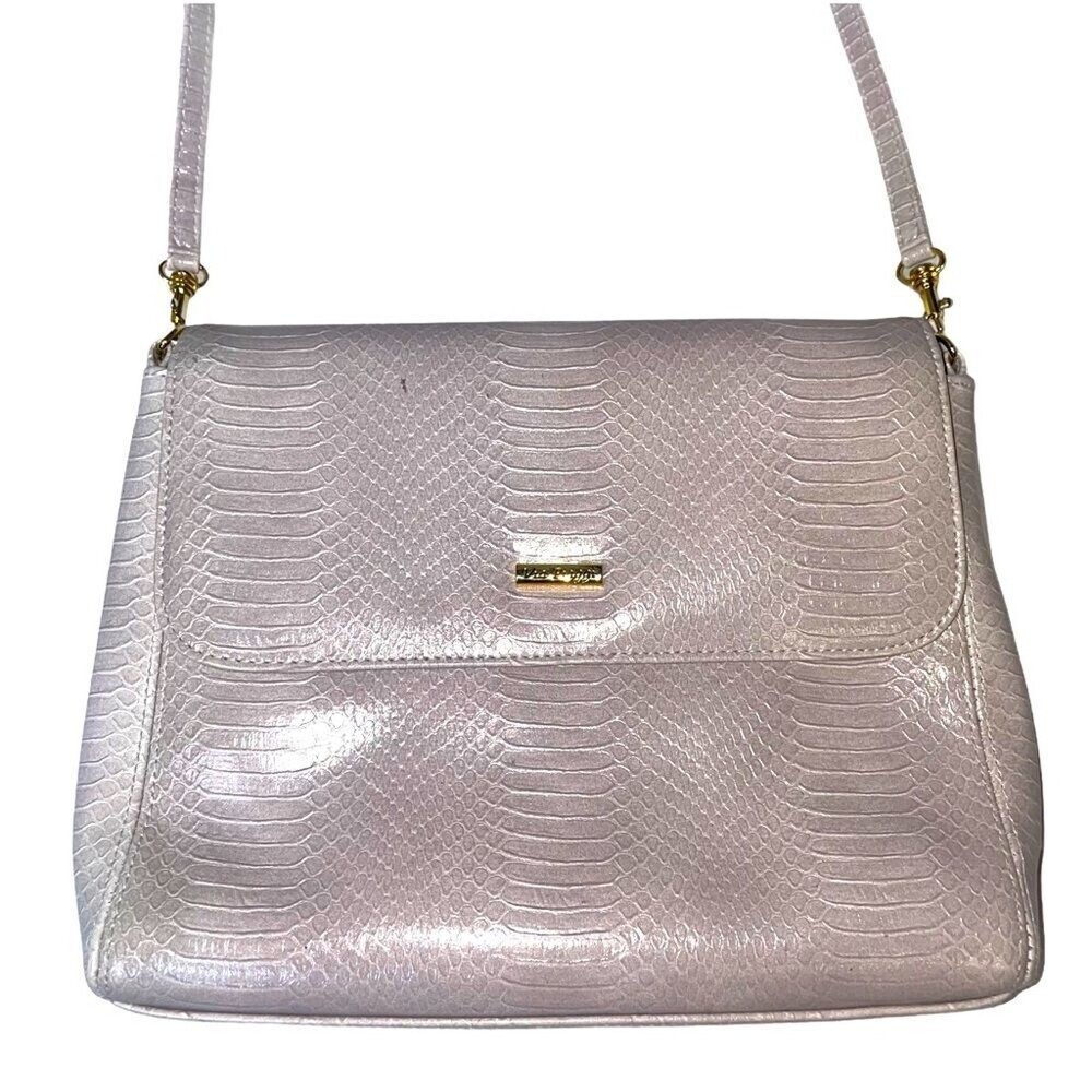 Via Piaggi purse/bag off white snake-skin crossbody top flap closure